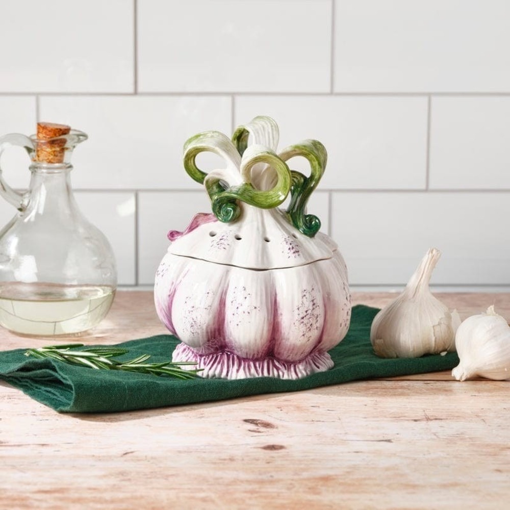 Fitz and Floyd Sicliy Green Ceramic Garlic Keeper Storage‎ Saver Brand New